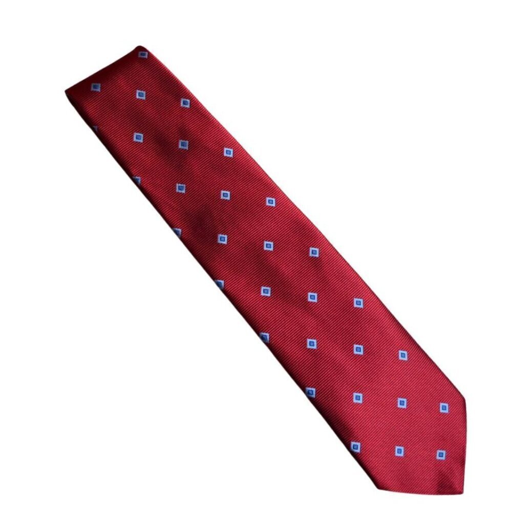 Brooks Brothers "346" Men's Silk Tie Red With Blue White Accented Diamonds